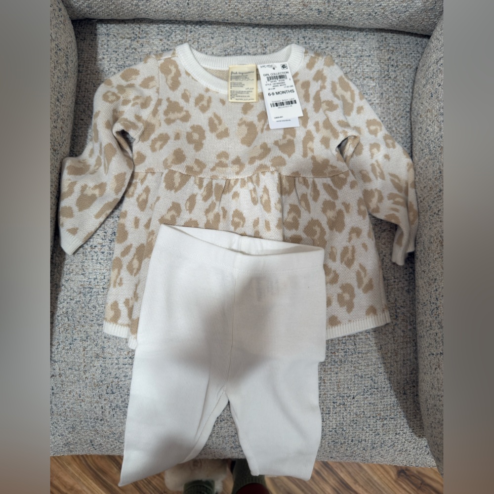 First Impressions Cream and Tan Leopard Dress Set